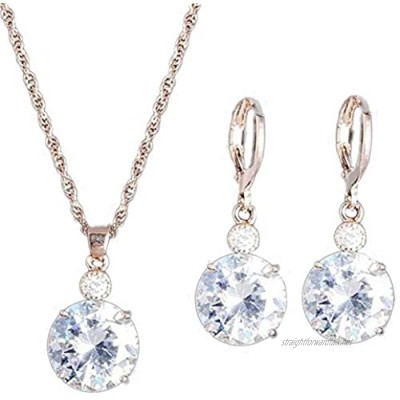 Sanwood Fashion Rhinestone Round Pendant Necklace Bridal Leaverback Earrings Women Jewelry Set