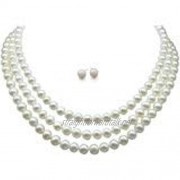 StunningBoutique Elegant and Classic AA Grade 7mm White Freshwater Pearl Necklace Three-Strand Style