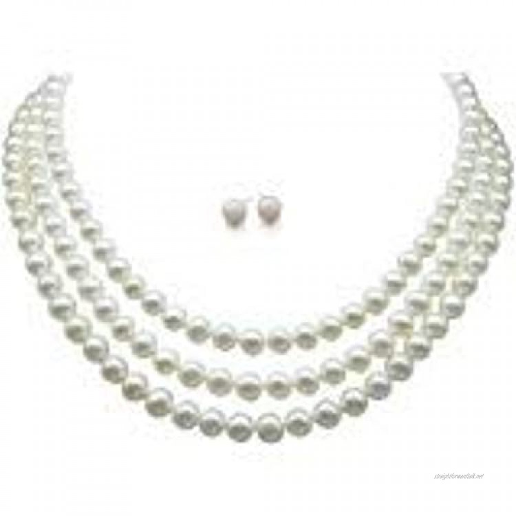 StunningBoutique Elegant and Classic AA Grade 7mm White Freshwater Pearl Necklace Three-Strand Style