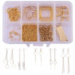 SUNNYCLUE 1 Box DIY 10 Pairs Geometric Hollow Squares Earrings Making Starter Kit Classic Drop Dangle Long Tassel Chain with Earring Hooks jewellry Making Supplies Craft for Beginners Golden