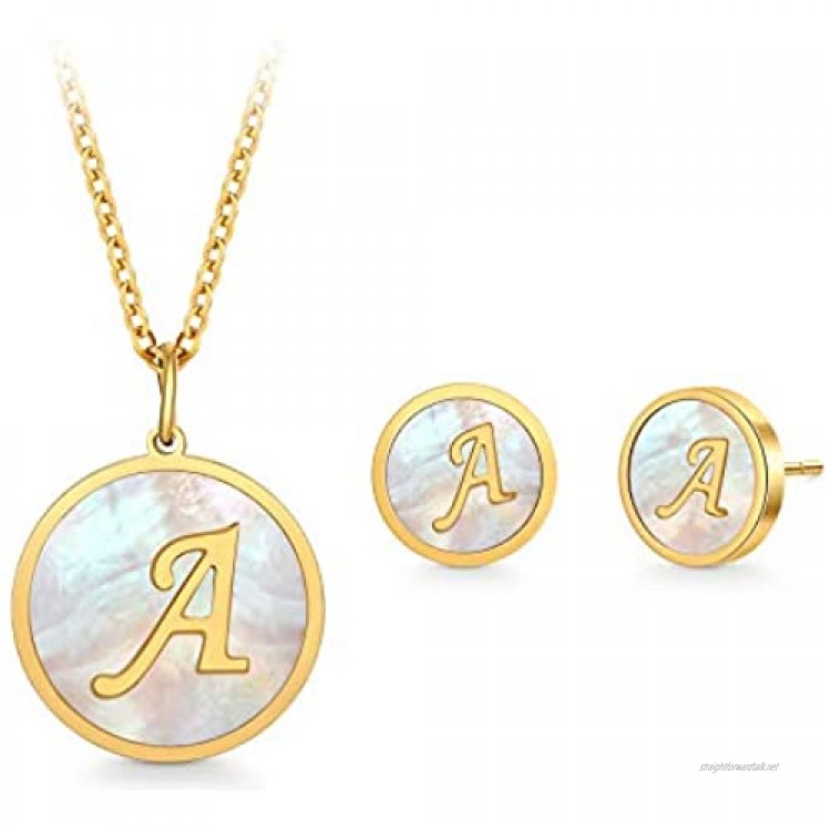 T400 Initial Necklace for Women Gold Plated Letter Pendant Personalized Name Necklace Earrings Set for Girls