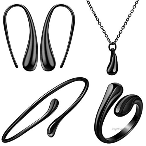 Teardrop Necklace Earring Ring Bangle Set Teardrop Drop Dangle Fish Hook Earring
