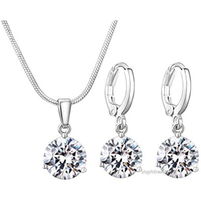 Teardrop Necklace Earrings Jewelry Set Crystal Cubic Zirconia Rhinestone Pendant Necklaces Drop Dangle Hoop Huggie Earrings Jewelry Gift for Women Girls Silver Color