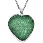 TJC Heart Jewellery Set for Womens Size 20 Inches Green Druzy Quartz Jewellery Gift for Girlfriend/Wife/Mother