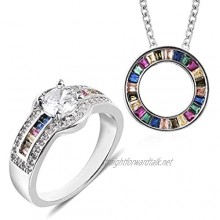 TJC Set of 3 Simulated Rainbow Sapphire Designer Ring and Pendant with Chain 20 Inch