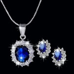 Topdo 1Pcs Women Necklace Earrings Set Flash Diamond Sapphire Pendant Necklace Stud Earrings Set Fashion Wedding Jewelry Accessories Gifts