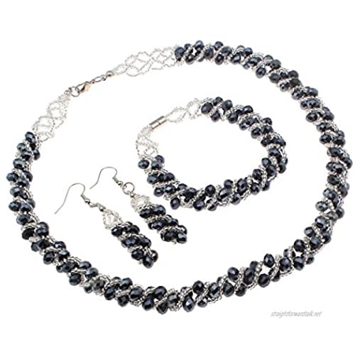 TreasureBay Beautiful Black Crystal Beaded Necklace Bracelet and Earrings Set Chunky Crystal Jewellery set