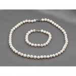 TreasureBay Snow White 7mm Natural Freshwater Pearl Necklace and Bracelet set