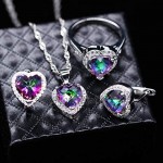 Uloveido White Gold Plated Heart Necklace Earrings and Ring Wedding Anniversary Jewellery Set for Women Girls with Multicolor Stone T481