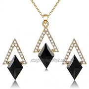 YAZILIND Necklace Stud Earrings Sets Women Gold Plated Black Rhinestone Link Chains Jewelry Sets