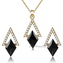 YAZILIND Necklace Stud Earrings Sets Women Gold Plated Black Rhinestone Link Chains Jewelry Sets
