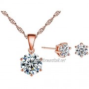 YAZILIND Platinum Plated Chain Six-Claw Eight Arrows Heart Cubic Zirconia Pendant Earrings Necklace Set