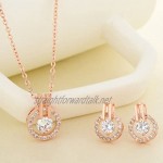 YAZILIND Rose Gold Plated Jewelry Set Fashion Round Pendant with Cubic Zircon Inlaid Necklace Hoop Earring Stud for Women Girls