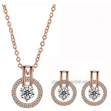 YAZILIND Rose Gold Plated Jewelry Set Fashion Round Pendant with Cubic Zircon Inlaid Necklace Hoop Earring Stud for Women Girls