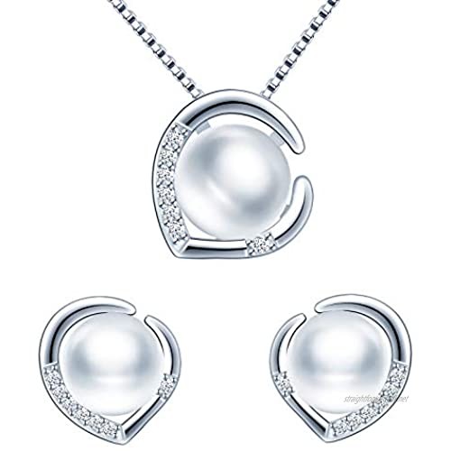 Yumilok Simulated Pearl Jewelry Set 925 Sterling Silver Pearl Earrings Necklace for Women