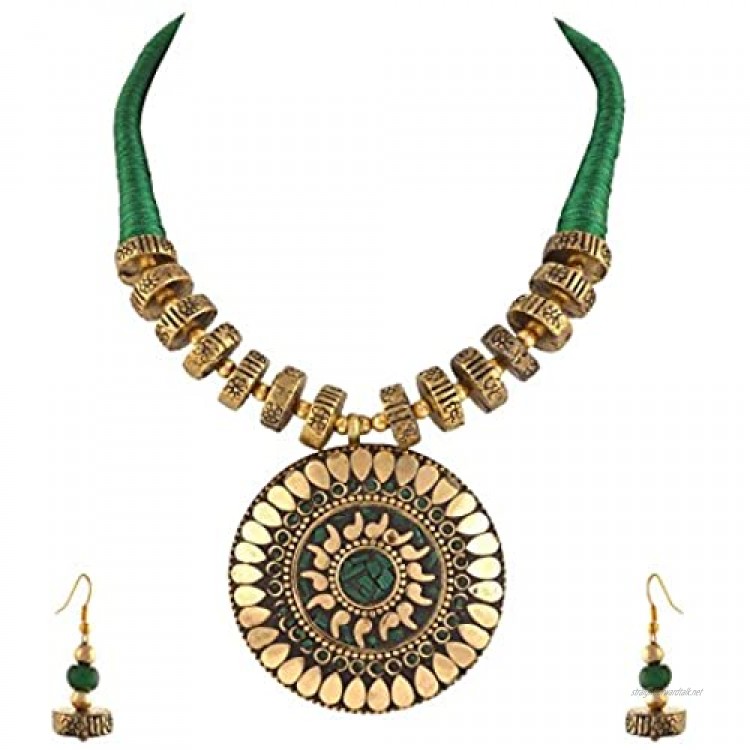 Zephyrr Statement Fashion Junk Tibetan Beaded Pendant Necklace Earrings Set for Women