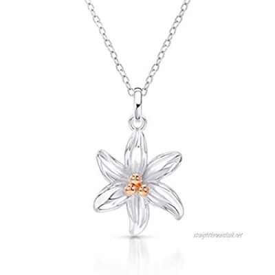 Beautiful and Elegant Rose Gold Pollen Tiger Lily Flower Pendant with Never Rust 925 Sterling Silver Natural & Hypoallergenic Chain For Women For Girls and For Teens with Free Breathtaking Gift Box