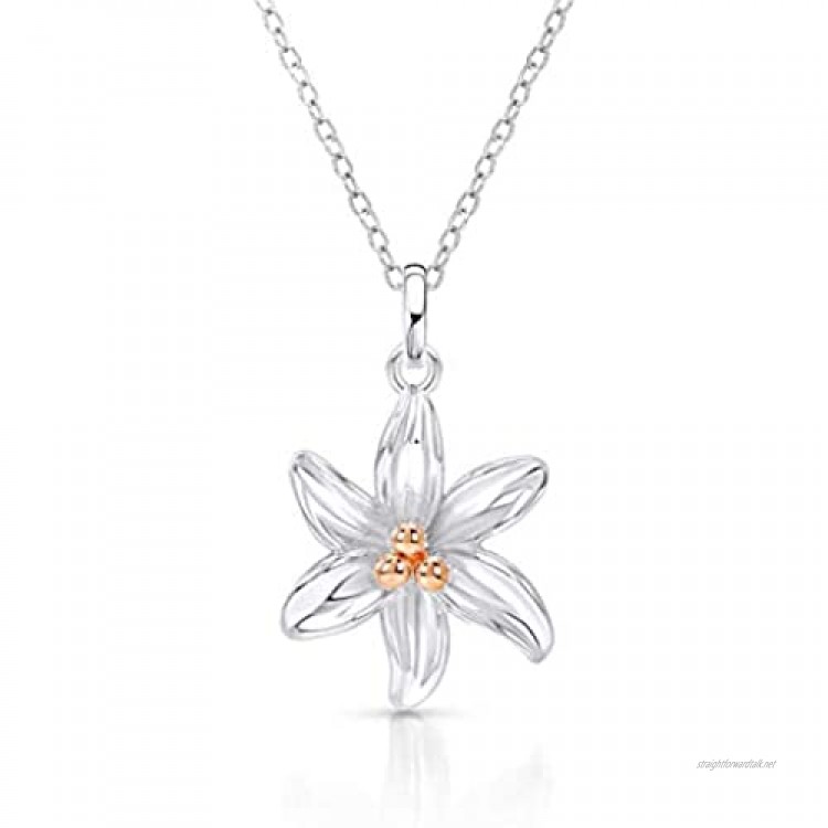 Beautiful and Elegant Rose Gold Pollen Tiger Lily Flower Pendant with Never Rust 925 Sterling Silver Natural & Hypoallergenic Chain For Women For Girls and For Teens with Free Breathtaking Gift Box