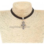 Black 10Mm Flat Faux Suede Cord Egypt Ankh Cross Charm Choker 13 Inches Necklace Wiccan Pagan Gothic Jewelry