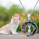 Cat Necklace 925 Sterling Silver Cat Keepsake Pendant Necklaces with Coloured Crystal Cat Remembrance Jewellery Cat Memorial Gifts for Cat Lover Women Girls