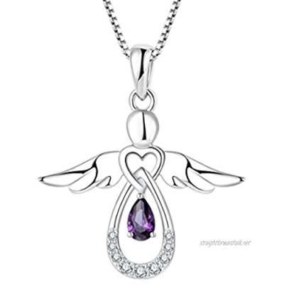 FJ Guardian Angel Necklace Heart Angel Locket Pendant Necklace for Women 925 Sterling Silver with Cubic Zirconia Jewelry Gifts for Women Girls