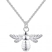 FJ Women's Silver Bee Locket Pendant Necklace Honey Bumble Bee Necklace Best Gift for Women