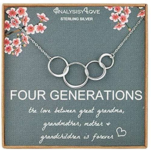 Four Generations Necklace for Great Grandma Gifts - Sterling Silver 4 Circle Infinity Necklaces for Women Mom Gift Mothers Day Jewelry Grandmother Birthday Gifts from Grandchildren