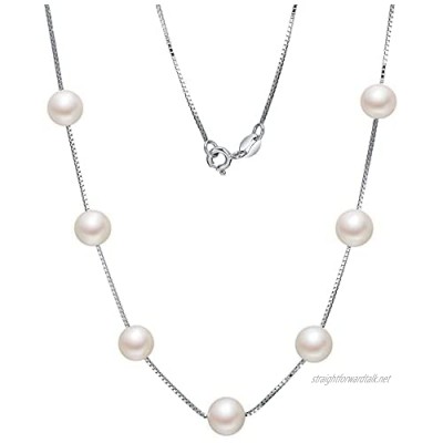 Freshwater Pearl Choker Necklace Women Sterling Silver Jewellery Babysbreath Design Mother's Day Gift Bridal Wedding Accessories White Round Cultured Pearls S925 Silver Chain Necklet for Her