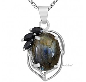 Gray Moonstone Pink Rose Quartz Black Onyx Gray Labradorite 12.60 Ct Oval 925 Sterling Silver Solitaire Pendant For Women Mother's Day Presents By Orchid Jewelry