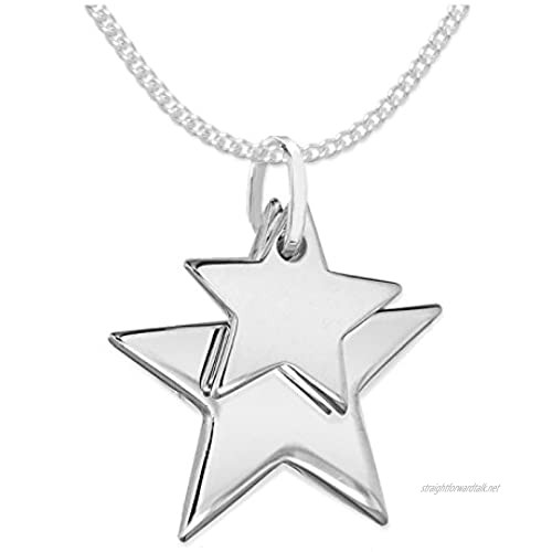 Heather Needham Sterling Silver Star necklace on 16" curb chain - STAR SIZES: 17mm and12mm. Gift boxed solid silver double star necklace 8173/16