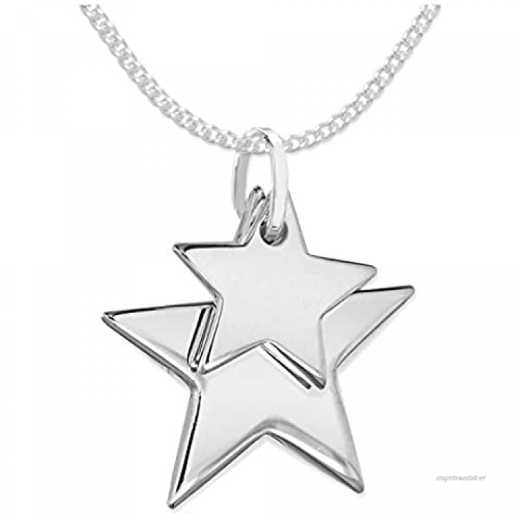 Heather Needham Sterling Silver Star necklace on 16 curb chain - STAR SIZES: 17mm and12mm. Gift boxed solid silver double star necklace 8173/16