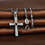 Infinite U Classic Heart Cross Pendant 925 Sterling Silver Cubic Zirconia Necklace for Women/Girls Rose Gold/Silver