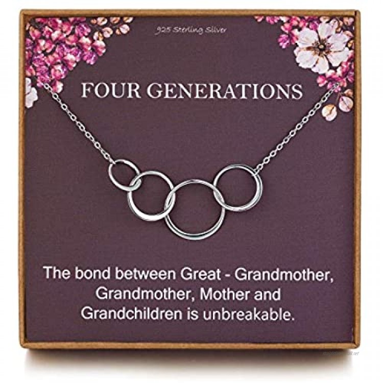 LOVEMY Great Grandma Gifts Four Generations Necklace for Nana Gifts - Sterling Silver Four Circles Infinity Necklace for Women for Grandma Nana Gifts from Grandchildren