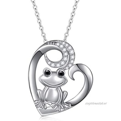 Lucky Elephant/Longevity Sea Turtle/Frog Necklace Animal Necklaces Jewelry for Women Teen Girls Heart Pendant Real 925 Sterling Silver Chain 18 Inches