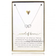Maid of Honour Gift Dainty Bow Thank You For Being My Maid of Honour | Handmade Tie The Knot Silver Plated Necklace Mounted On Printed Beautiful Message Card With Gift Box Wedding Present Set