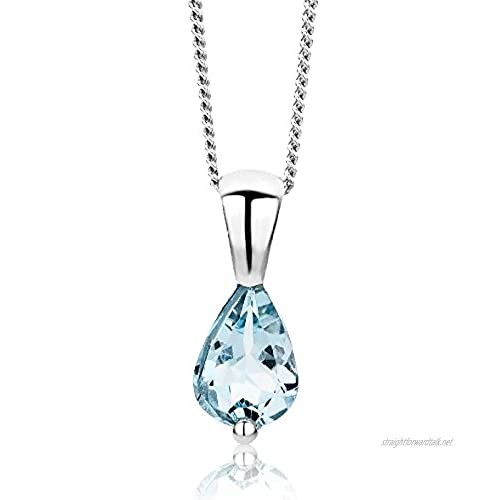 Miore 9 kt (375) White Gold Teardrop Aquamarine (0.59ct) Pendant Necklace on 45cm Curb Chain for Women