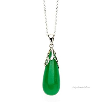 Oriental Green Jade Drop Pendant Necklace With Sterling Silver 18 Inch Necklace