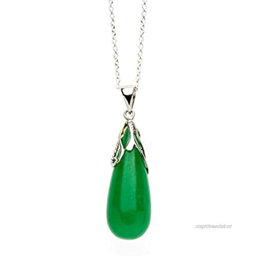 Oriental Green Jade Drop Pendant Necklace With Sterling Silver 18 Inch Necklace