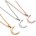 Personalise Engraved Crescent Moon Necklace with 18 Inch Chain in Platinum Palted 925 Sterling Silver