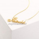 Smileface Custom Name Crystal Crown Necklace Personalised Stylish Jewellery - Gold Plated Name Plate Pendants Necklaces Gifts for Women Girls Birthday Christmas - Customised Chain Necklace Length