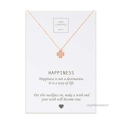 Stainless steel necklace with different pendants and card with Happiness saying lucky charm friendship gift women's jewellery silver gold rosé