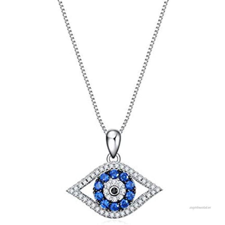 Sterling Silver Evil Eye Pendant Necklace Blue Cubic Zirconia Pendant Necklace For Women Girls 18inch White/Yellow Gold Plated Available