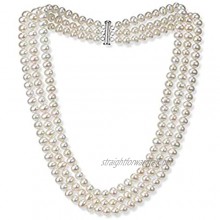 TreasureBay Elegant and Classic AA Grade 7mm White Freshwater Pearl Necklace Three-Strand Style