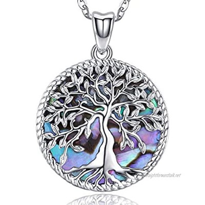 Tree of Life Necklace 925 Sterling Silver Abalone Shell Family Tree of Life Pendant for Women Birthday Jewellery Gifts for Mun Girls