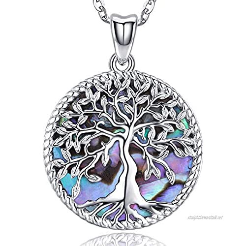 Tree of Life Necklace 925 Sterling Silver Abalone Shell Family Tree of Life Pendant for Women Birthday Jewellery Gifts for Mun Girls