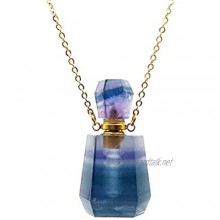 Ubrand Rainbow Fluorite Gemstone Perfume Bottle Pendant Essential Oil Bottle Diffuser Pointed Crystal Jewelry Hexagon Prism Vials Necklace