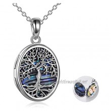 YAFEINI Tree of Life Locket Necklace 925 Sterling Silver Family Tree of Life Abalone/Mother of Pearl Locket Necklace that Holds Pictures for Women Jewelry