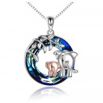YFN Elephant Jewellery Gifts for Women Sterling Silver Mother Daughter Elephant Pendant with Blue/Purple/Volcano Crystal Necklace for Mum Daughter (Blue)