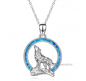 YFN Wolf Pendant Necklace 925 Sterling Silver with Opal Moon Necklace 18" Birthday Day Jewelry for Girlfriend Wife