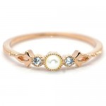 14K Dainty and Delicate Collection Pearl Solitaire with CZ Crystal Accents Fleur de Lis Ring - Rose Gold / White Gold Plated
